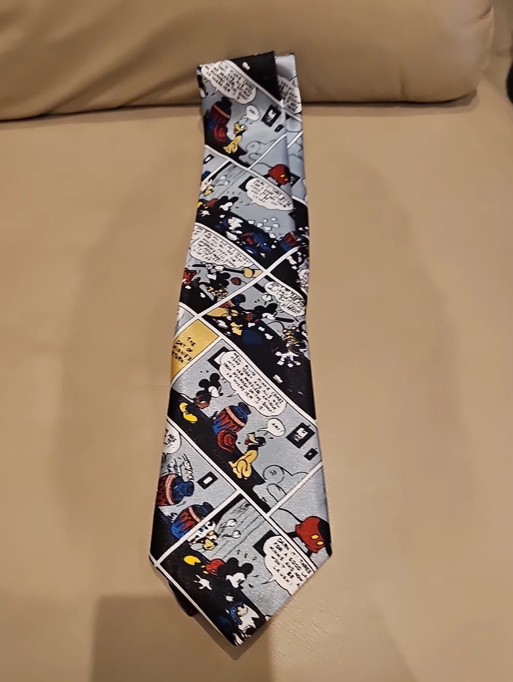 Navy Cartoon-Panel Polyester Necktie with Primary Accents